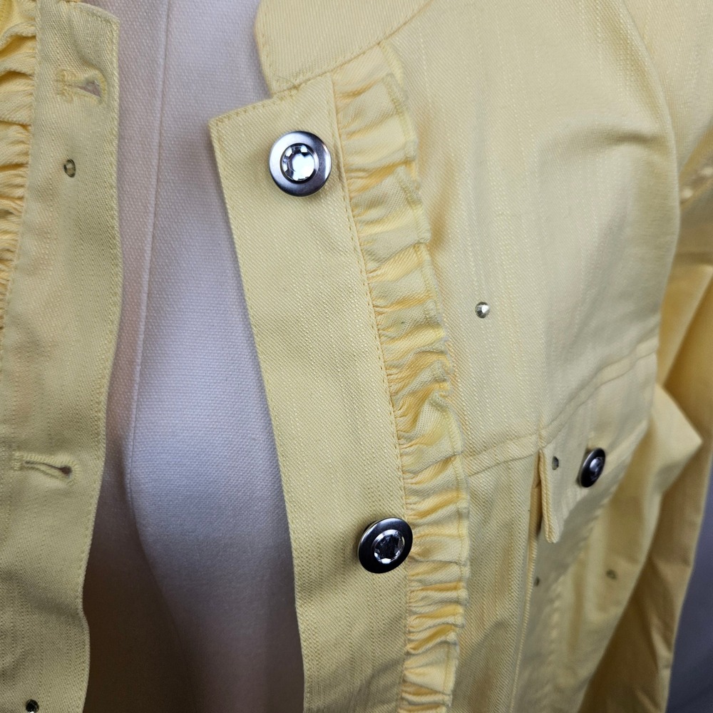 Quaker Factory Yellow Rhinestone Ruffle Denim Jacket M‎ Maximalist Rockabilly - Picture 6 of 8